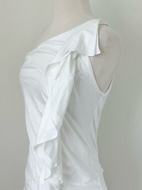 Ralph Lauren Black Label White Ruffle One Shoulder Sleeveless tunic fitted Sz M